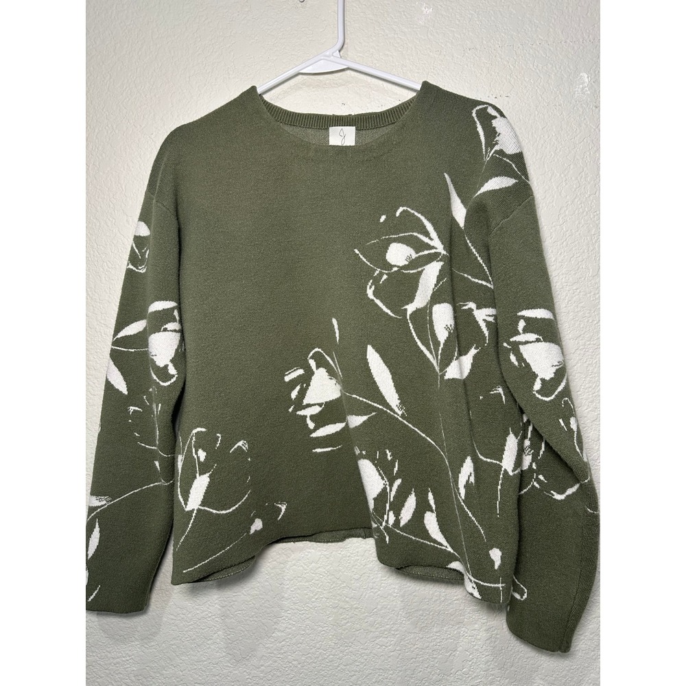 Joie Womens Olive Green Floral Button Back Long Sleeve Sweater Size Medium